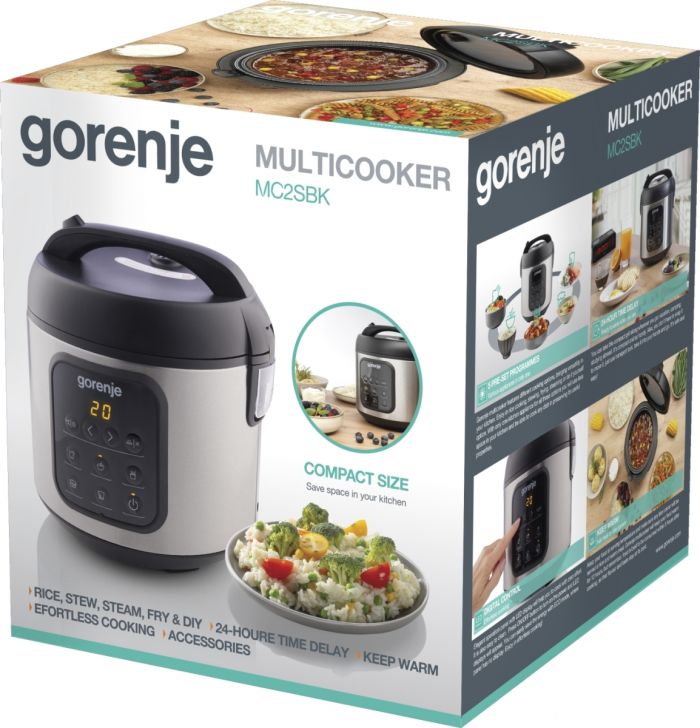 Мультиварка Gorenje, 476Вт, мини, чаша-2л, електронне керув., 5 програм, метал/пластик, чорний