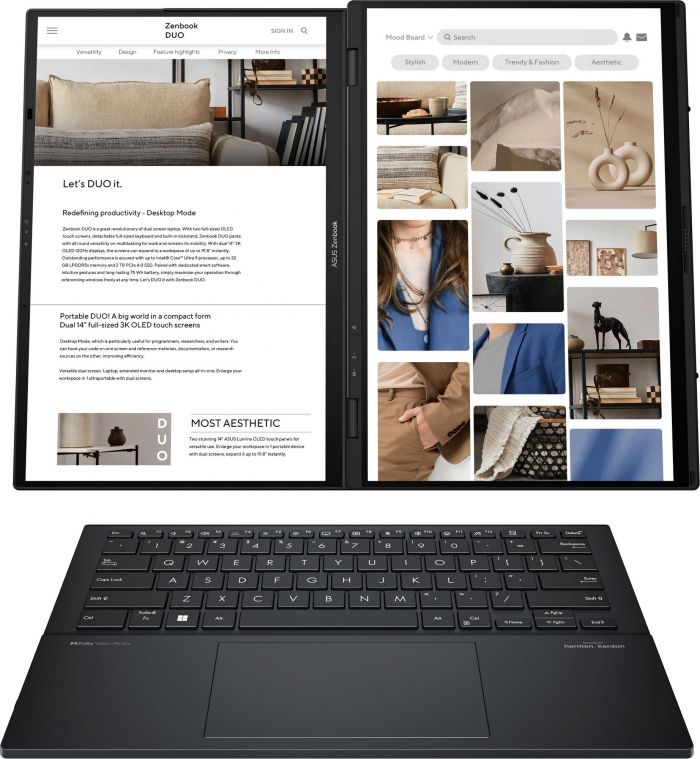 Ноутбук ASUS Zenbook DUO UX8406CA-QL049W 14" FHD OLED, Intel Ultra 7 255H, 32GB, F1TB, UMA, Win11, Сірий