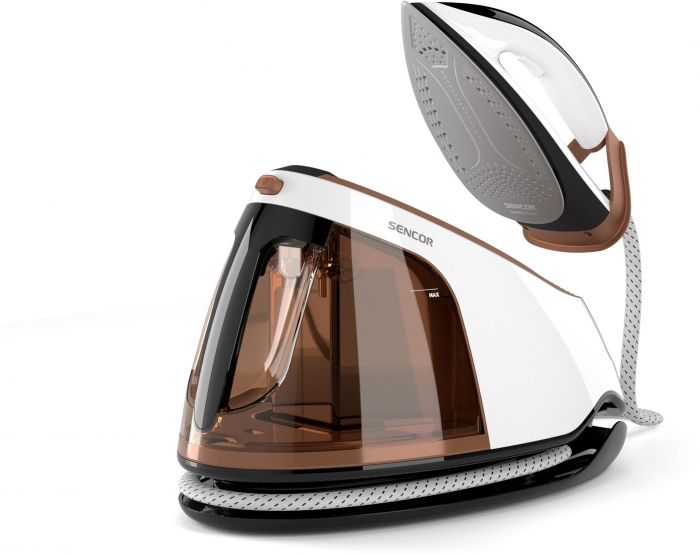Праска-парогенератор Sencor, 3000Вт, 1500мл, паровий удар -430гр, постійна пара - 160гр, Anti-calc, керам. підошва, біло-коричневий