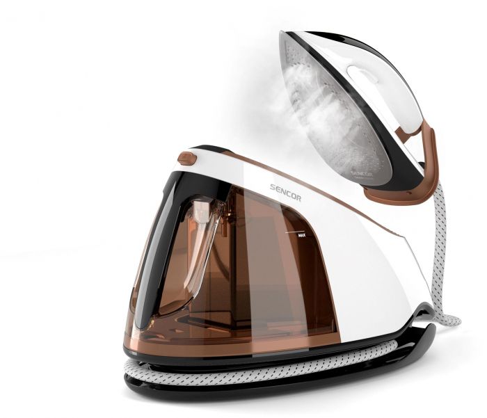 Праска-парогенератор Sencor, 3000Вт, 1500мл, паровий удар -430гр, постійна пара - 160гр, Anti-calc, керам. підошва, біло-коричневий