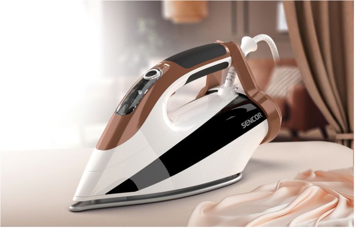 Праска-парогенератор Sencor, 3000Вт, 1500мл, паровий удар -430гр, постійна пара - 160гр, Anti-calc, керам. підошва, біло-коричневий
