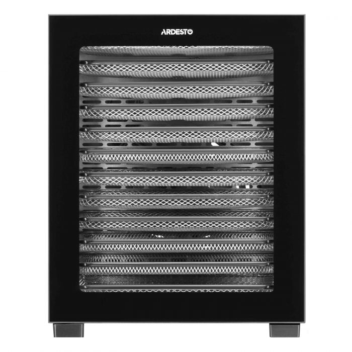 Сушарка для продуктів  ARDESTO FDB-1242, 850Вт, піддонів -12x3см, макс-70°С, таймер, електр. управління, нерж., чорний