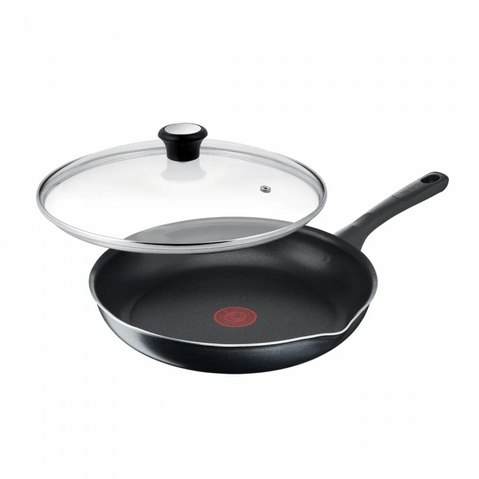 Сковорода з кришкою Tefal Day by Day, 28см, з кришкою, алюміній, бакеліт, скло, чорний
