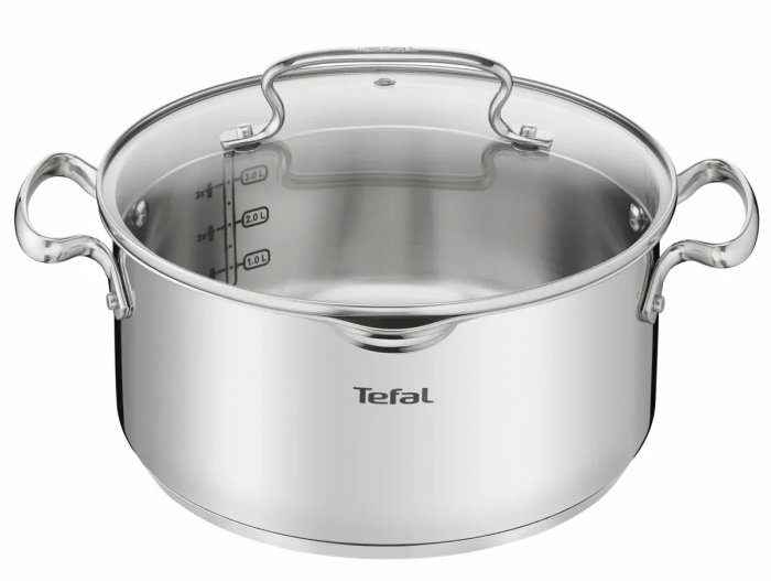 Каструля Tefal DUETTO+, 5л, з кришкою, нержавіюча сталь, скло