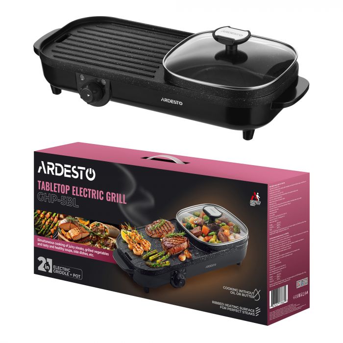 Гриль ARDESTO барбекю 2в1, 1500Вт, темп. режимів-3, метал/пластик, чорний