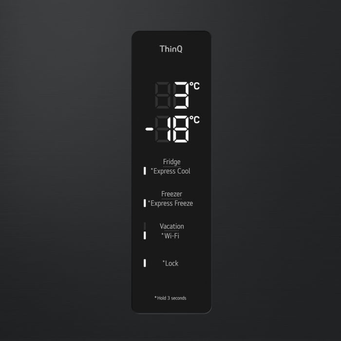 Холодильник LG з нижн. мороз., 203x60х68, холод.відд.-277л, мороз.відд.-107л, 2дв., А++, NF, інв., диспл зовн., Fresh Сonverter, Metal Fresh, чорний матовий