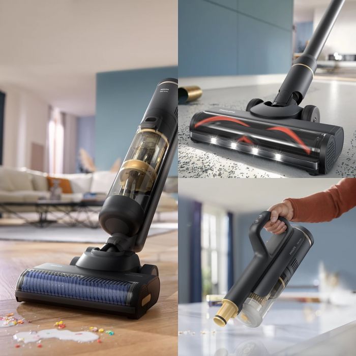Пилосос Philips безпровідний AquaTrio, 7000 Series, вологе прибирання, конт пил -0.42л, автон. робота до 25хв, PowerCyclone Aqua, турборежим, чорний