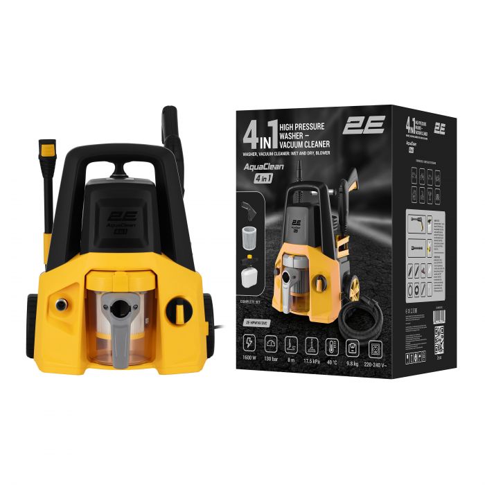 Мінімийка високого тиску 2E AquaClean 4в1 1600Вт 130бар 480л/год шланг 8м 11кг