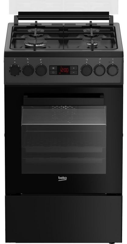 Плита Beko комбінована, 60л, 50x60см, дисплей, конвекція, чавун, чорний