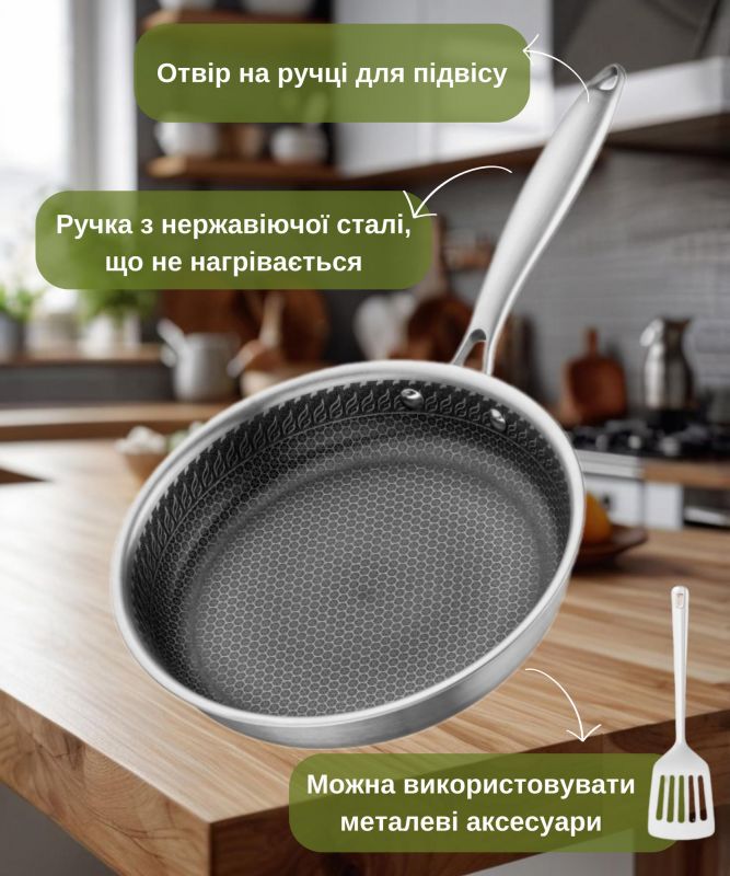 Сковорода ARDESTO Black Mars Avior, 24см, нержавіюча сталь Triply