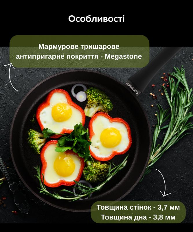 Сковорода глибока Ardesto Black Mars Favola, 28см, алюміній, чорний