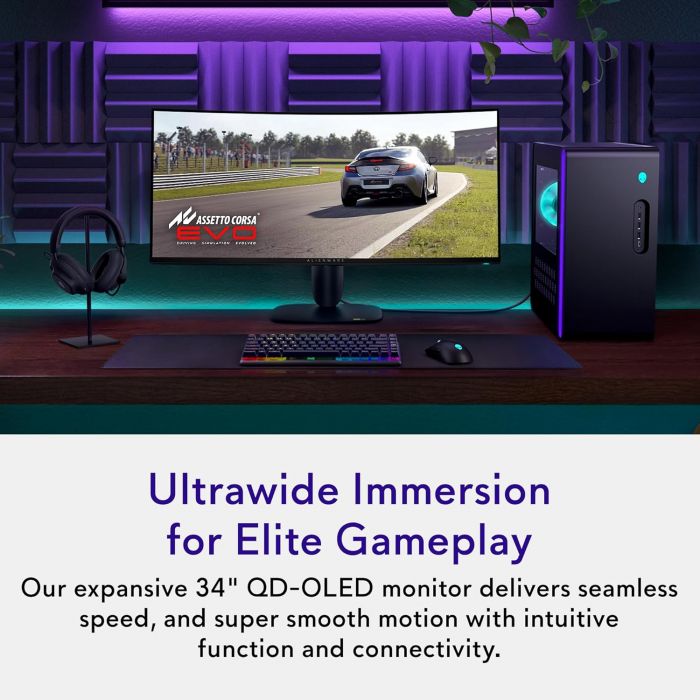 Монітор DELL 34" AW3425DW 2xHDMI, DP, USB, QD-OLED, 3440x1440, 21:9, 240Hz, 0.03ms, DCI-P3 99.3%, CURVED, G-SYNC, FreeSync, AdaptiveSync, HAS, HDR TrueBlack 400