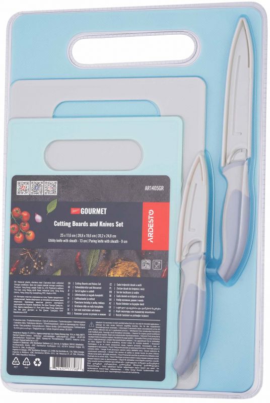 Набір кухонних дошок і ножів ARDESTO Gemini Gourmet, 5 предметів, 25x17.6см, 28.8x19.6см, 35.2x24.8см, 8.9см, 12.7см, пластик, нержавіюча сталь