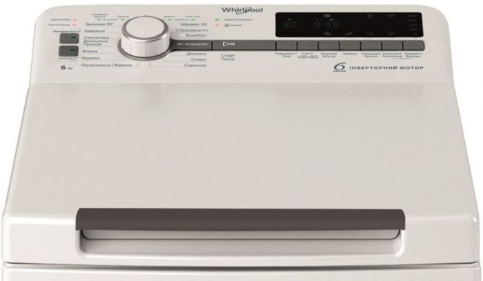 Пральна машина Whirlpool вертикальна, 6кг, 1200, A+++, 60см, дисплей, інвертор, білий