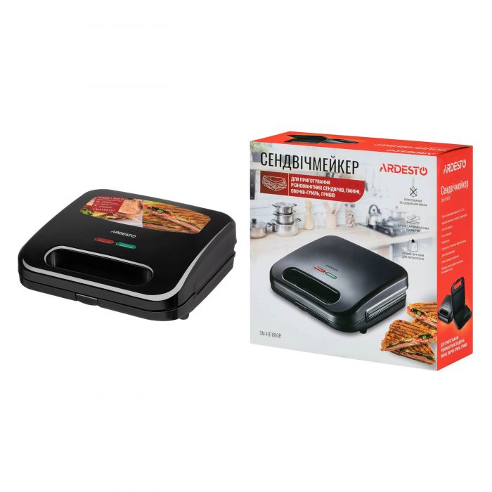 Сендвічмейкер ARDESTO  700Вт, 1 пластина-гриль, корпус-пластик, чорний