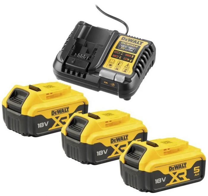 Набір акумулятора та зарядного пристрою DeWalt XR Li-Ion 10.8В/12В/18В/54В 18В акб 3х5А·год 4А 0.5кг