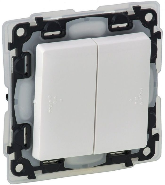 Вимикач 2-клавішний Legrand Valena LIFE, автоматичні клеми, IP44, білий