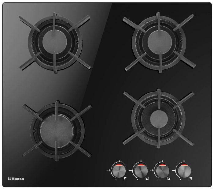 Варильна поверхня Hansa газова на склі, 60см, чавун, чорний