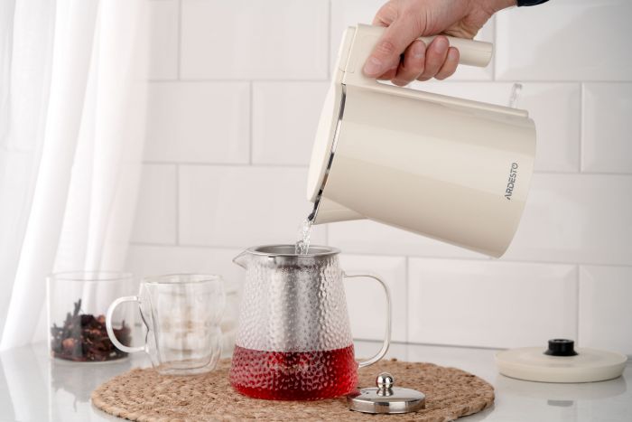 Заварник Ardesto Gemini 950мл, боросилікатне скло, нержавіюча сталь, прозорий