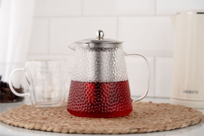 Заварник Ardesto Gemini 950мл, боросилікатне скло, нержавіюча сталь, прозорий