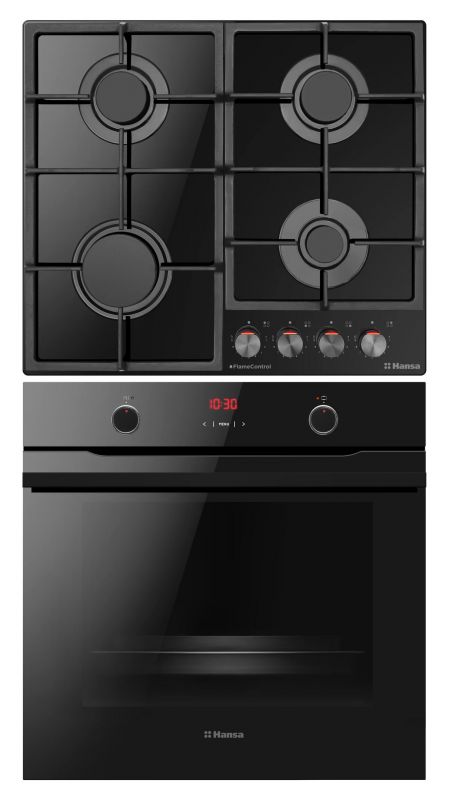 Комплект Hansa (духовка електрична + поверхня газ на склі), чорний