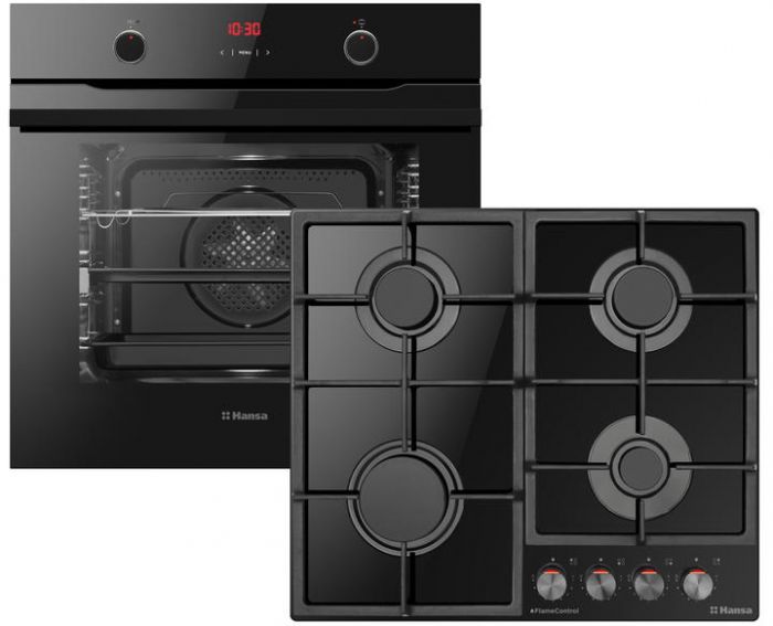 Комплект Hansa (духовка електрична + поверхня газ на склі), чорний