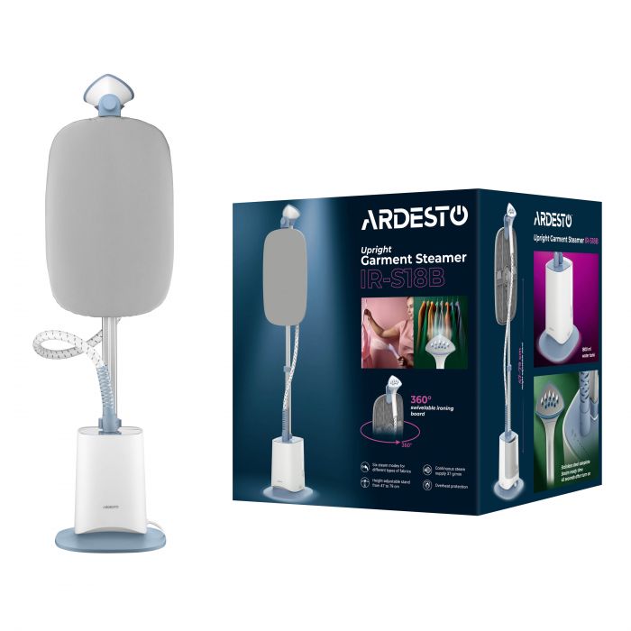 Відпарювач ARDESTO вертикальний IR-S18B, 1800Вт, 1800мл, дошка, нерж. сталь, білий+сірий