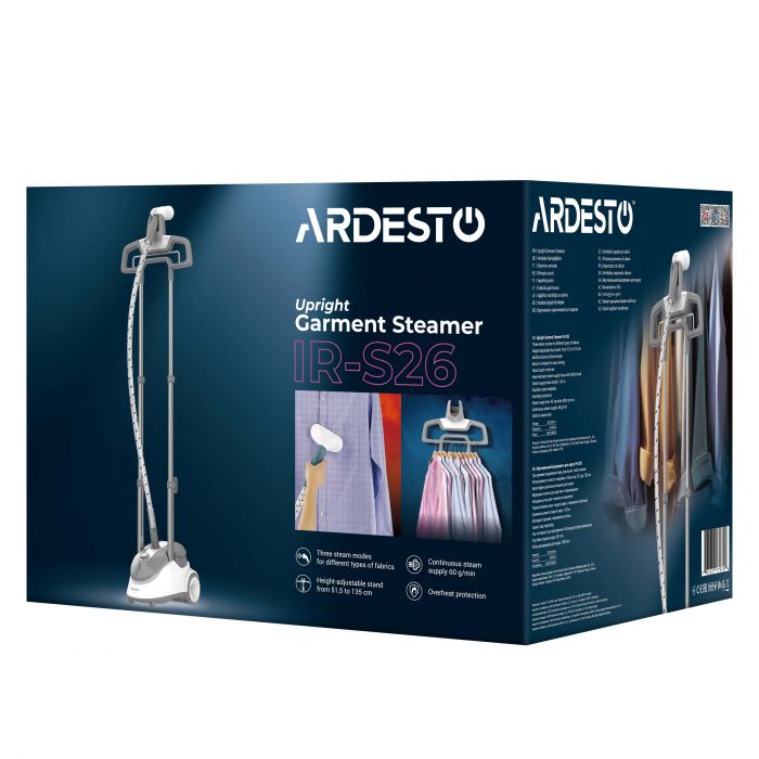 Відпарювач ARDESTO вертикальний IR-S26, 1800Вт, 2600мл, вішалка, нерж. сталь, білий+сірий