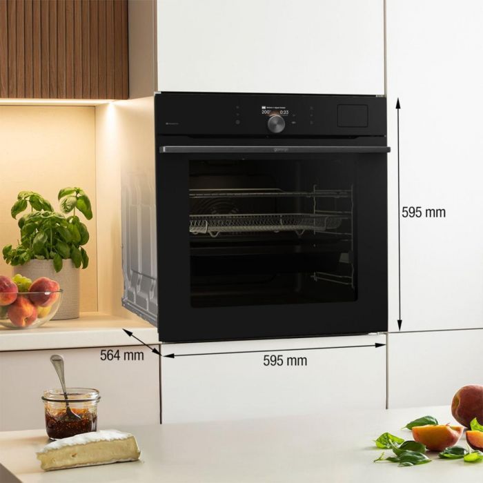 Духова шафа Gorenje електрична, 77л, A+, Wi-Fi, пароварка, дисплей, конвекція, готув. на різн рівнях, чорний