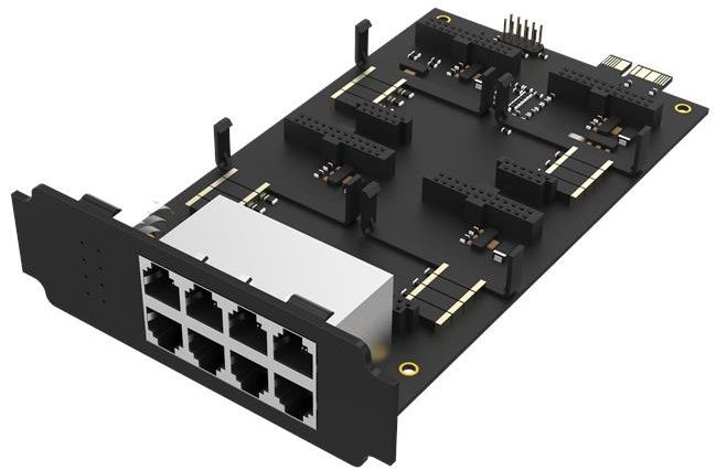 Плата Yeastar EX08 – на 4 внутрішні слоти під модулі, 8 портів RJ11 на зовнішній панелі