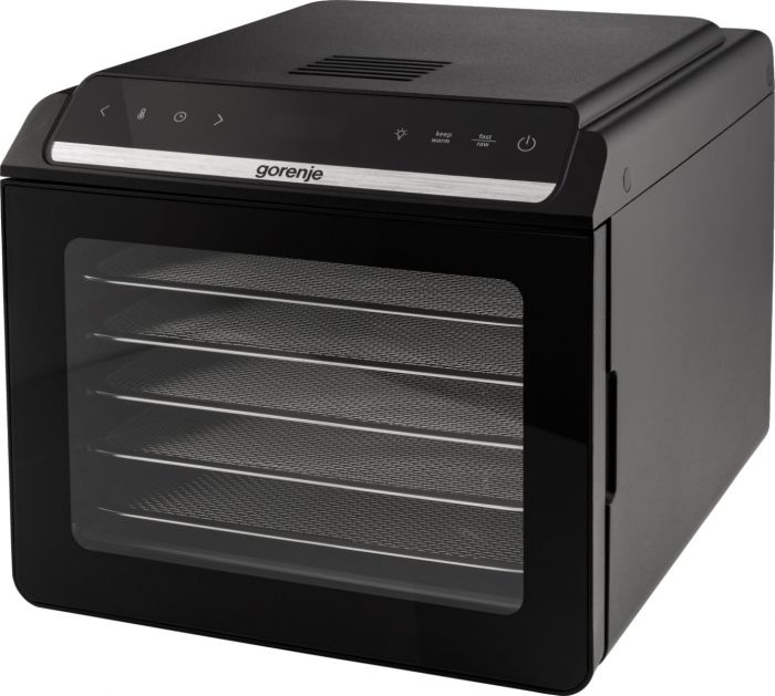 Сушарка для продуктів Gorenje 580Вт, піддонів - 6x1.5см, діаметр - 25см, макс - 75°С, дисплей, пластик+метал, чорний