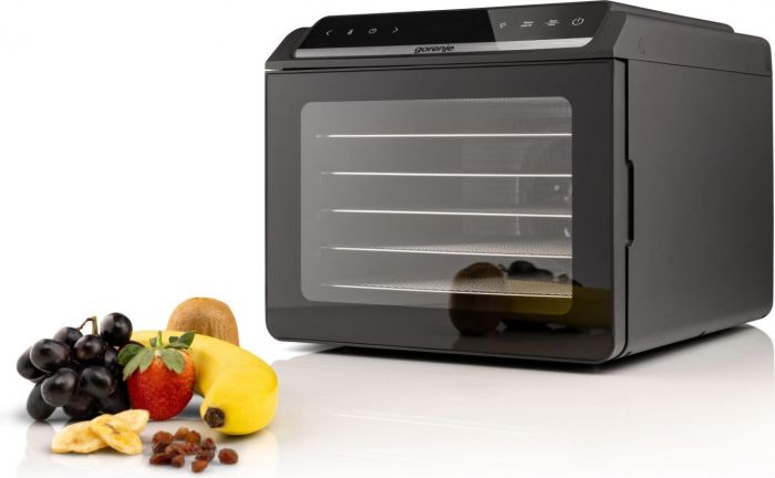 Сушарка для продуктів Gorenje 580Вт, піддонів - 6x1.5см, діаметр - 25см, макс - 75°С, дисплей, пластик+метал, чорний