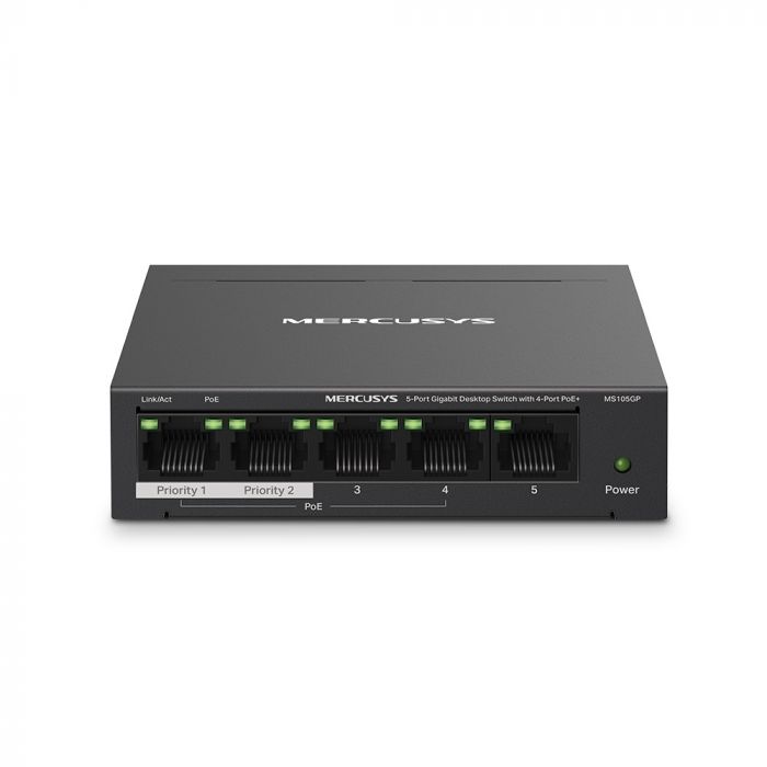 Комутатор MERCUSYS MS105GP 5xGE (4xPoE), 65Вт, Некерований