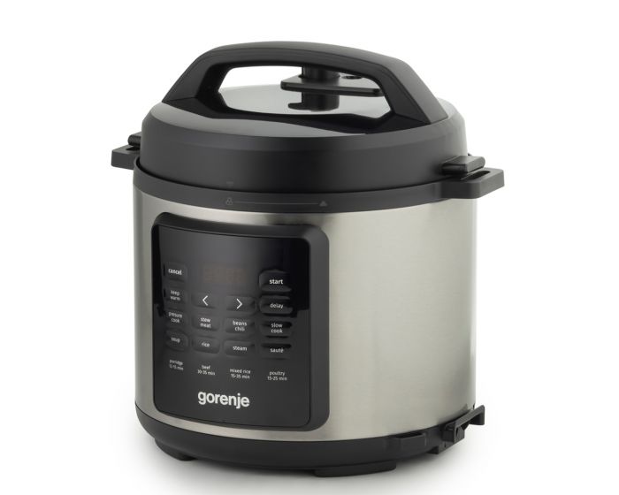 Мультиварка-скороварка Gorenje, 1000Вт, чаша-6л, електронне керув., 8 програм, метал/пластик, чорний-нерж