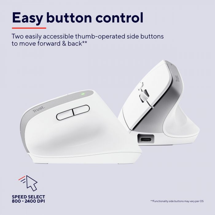 Миша Trust Bayo+ Multidevice Ergonomic, BT/WL/USB-A, біла