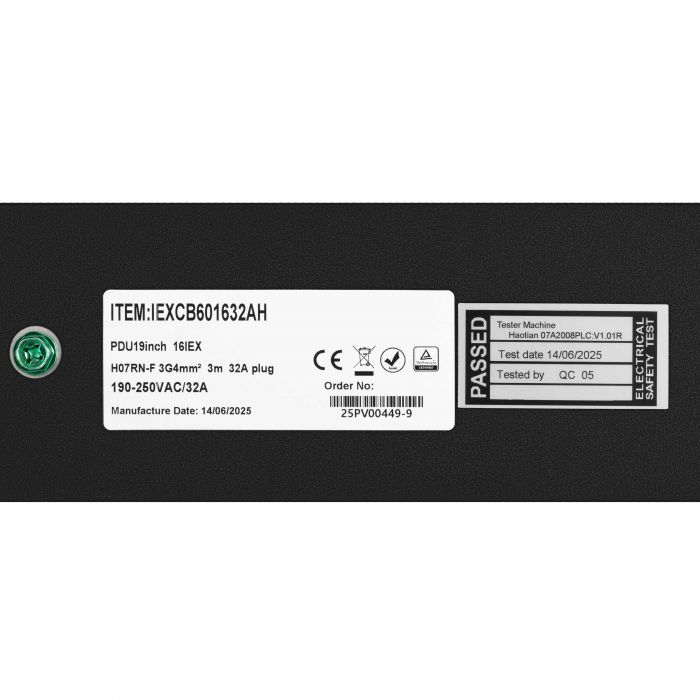 Пристрій розподілу електроживлення MIRSAN MXB, 2U, 16A, 1Ph, 16 гібридних розеток (C13-C19), чорний