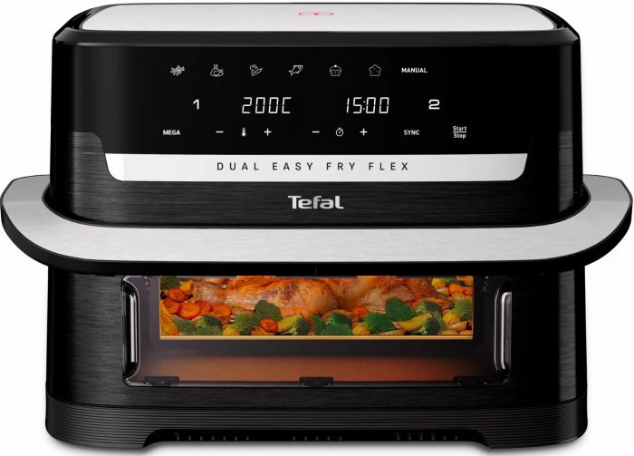 Мультипіч Tefal Dual Easy Fry Flex, 2700Вт, чаша-5.5+3.5л, сенсорне керув., з віконцем, 2 чаши, гриль, пластик, чорний