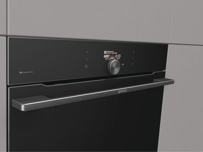 Духова шафа Gorenje електрична компактна, 50л, A+, дисплей, Wi-Fi, ф-ція мікрохвиль, чорний
