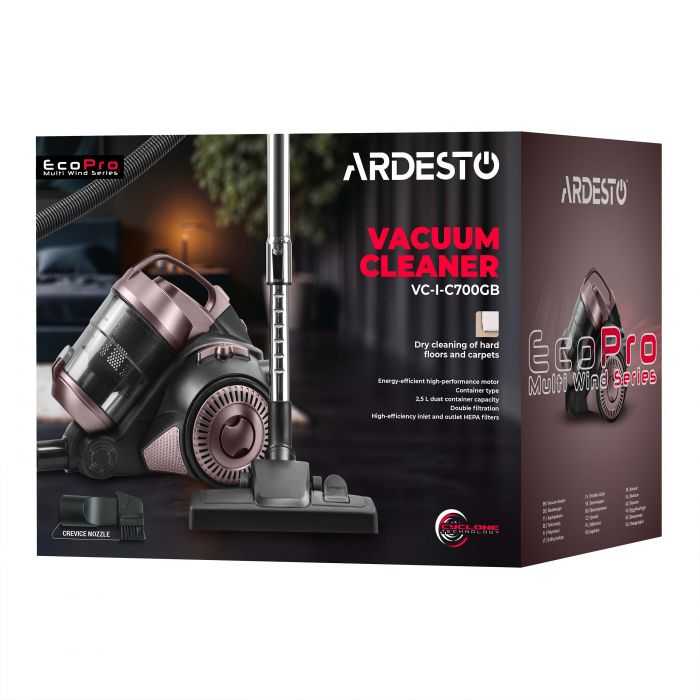 Пилосос ARDESTO контейнерний, 700Вт, конт пил -2.5л, НЕРА, чорно-бронзовий