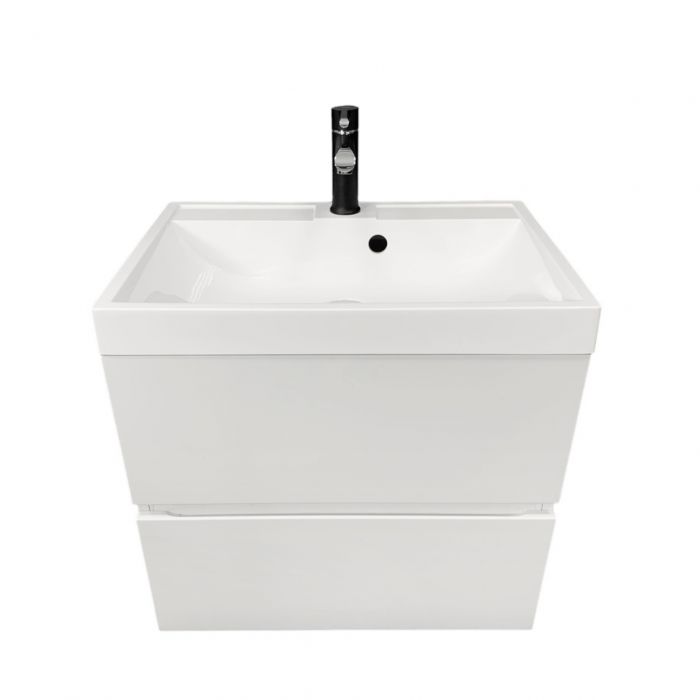 Раковина, умивальник Adamant STRENG NEW, штучний камінь, прямокут., з отвором для змішувача, з отвором для переливу, 590x410x123мм, накладний, білий