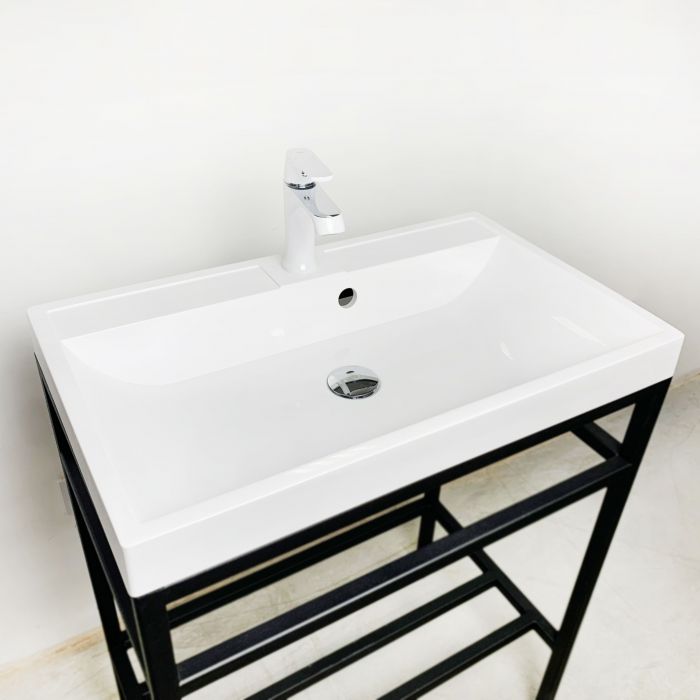 Раковина, умивальник Adamant STRENG NEW, штучний камінь, прямокут., з отвором для змішувача, з отвором для переливу, 590x410x123мм, накладний, білий