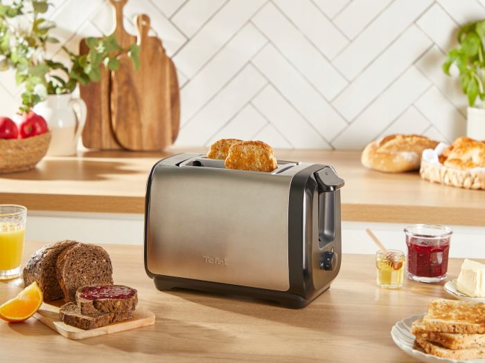 Тостер Tefal Subito 1100Вт, розморожування, щипці, нерж. сталь, чорний