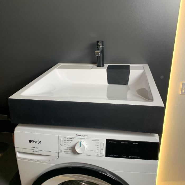 Раковина, умивальник Adamant WASHER NEW, штучний камінь, прямокут., з отвором для змішувача, без переливу, 595х595х115мм, накладний, чорно-білий