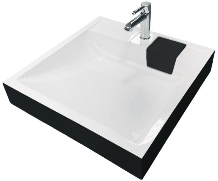 Раковина, умивальник Adamant WASHER NEW, штучний камінь, прямокут., з отвором для змішувача, без переливу, 595х595х115мм, накладний, чорно-білий