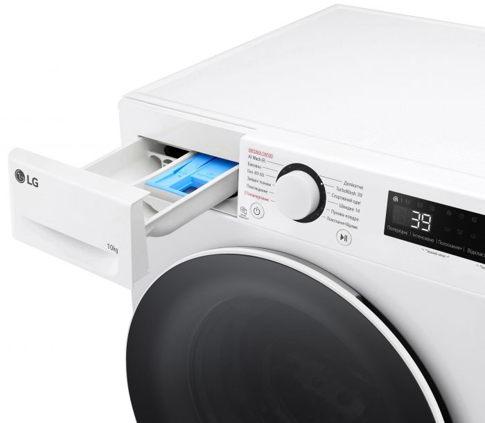 Пральна машина LG фронтальна, 10кг, 1400, A, 57см, дисплей, пара, інвертор, білий