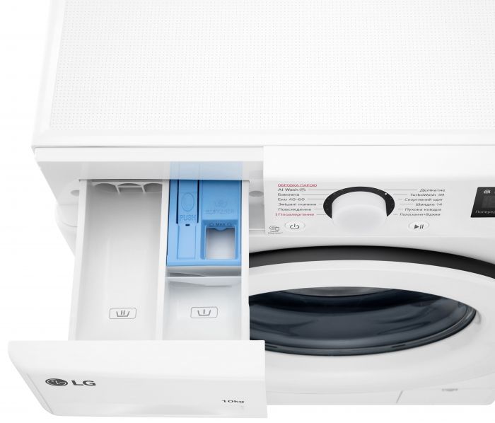 Пральна машина LG фронтальна, 10кг, 1400, A, 57см, дисплей, пара, інвертор, білий