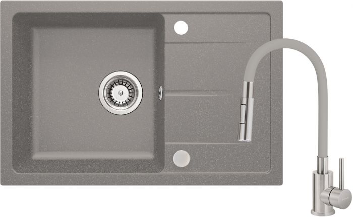 Набір для кухні Deante Leda, гранітна мийка ZRD_S113 + зміш. BOC_S740, сірий металік