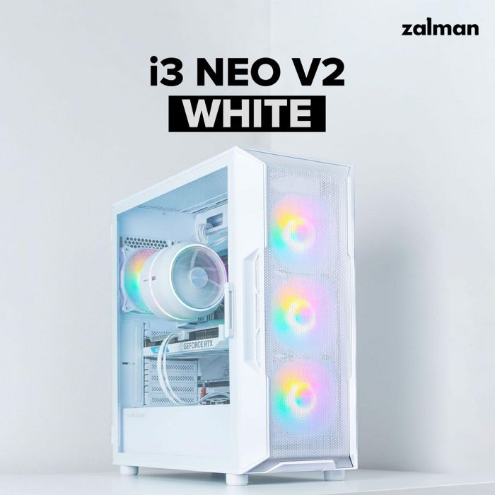Корпус Zalman I3 Neo V2 без БЖ 2xUSB3.0, 1x Type C, 4x120мм RGB, VGA 400мм, LCS ready, TG Side Panel, ATX, білий