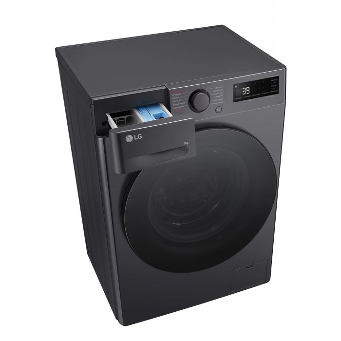 Пральна машина LG фронтальна, 9кг, 1200, A, 48см, дисплей, пара, інвертор, чорний