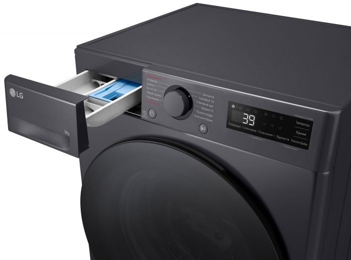 Пральна машина LG фронтальна, 9кг, 1200, A, 48см, дисплей, пара, інвертор, чорний